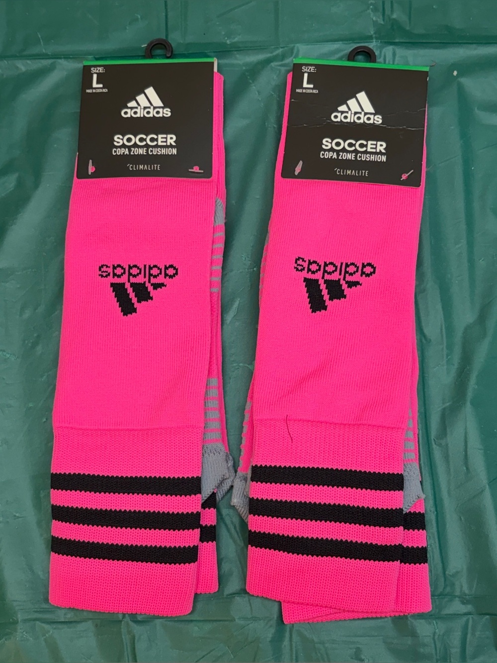 NWT Lot of 2 Adidas Copa Zone Cushion IV OTC Soccer Socks Pink Black Size L